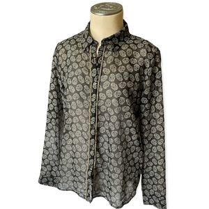 Zara Skull head pattern, button down blouse. Gold chain detail. Small